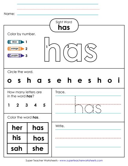 Worksheet 4: Has (Printable PDF Worksheet)