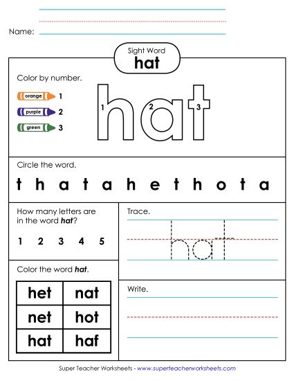 Worksheet 4: Hat (Printable PDF Worksheet)