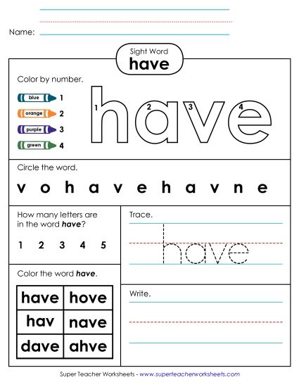 Worksheet 4: Have (Printable PDF Worksheet)