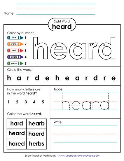 Worksheet 4: Heard (Printable PDF Worksheet)