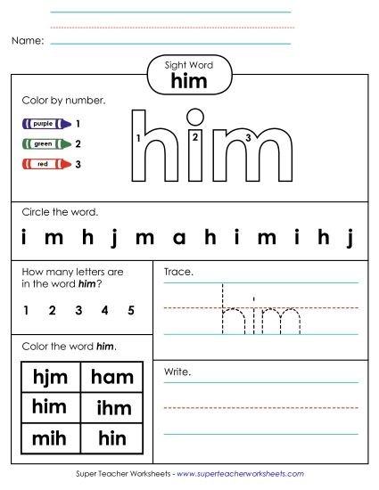 Worksheet 4: Him (Printable PDF Worksheet)
