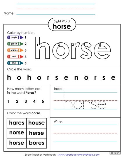 Worksheet 4: Horse (Printable PDF Worksheet)