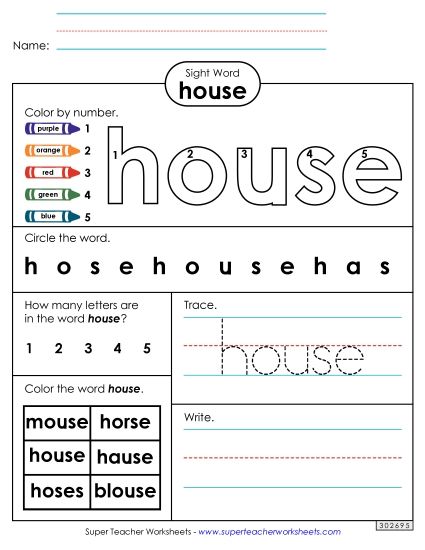 Worksheet 4: House (Printable PDF Worksheet)