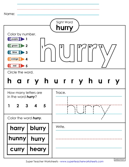 Worksheet 4: Hurry (Printable PDF Worksheet)