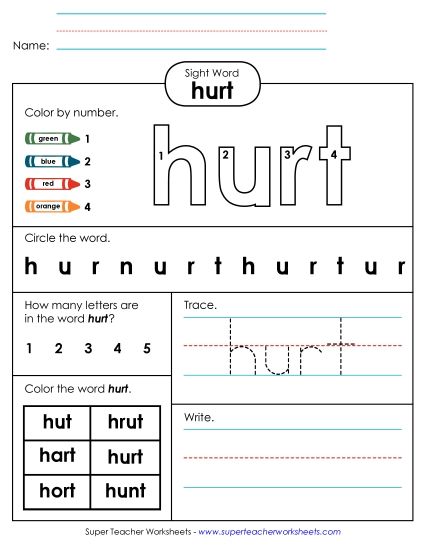 Worksheet 4: Hurt (Printable PDF Worksheet)