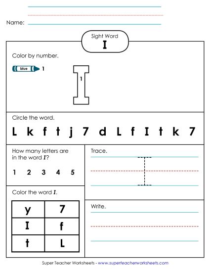 Worksheet 4: I (Printable PDF Worksheet)