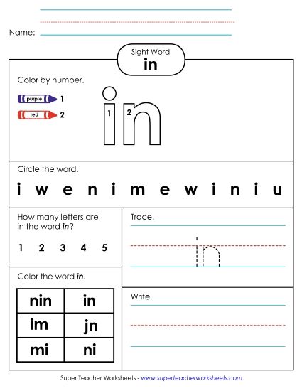 Worksheet 4: In (Printable PDF Worksheet)