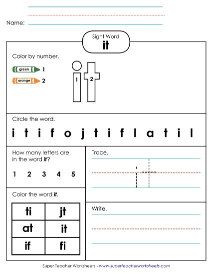 Worksheet 4: It (Printable PDF Worksheet)