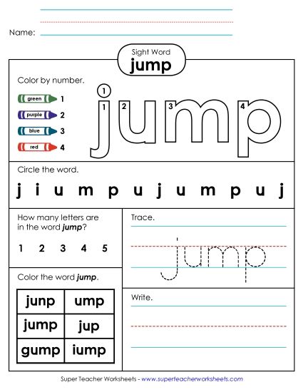 Worksheet 4: Jump (Printable PDF Worksheet)