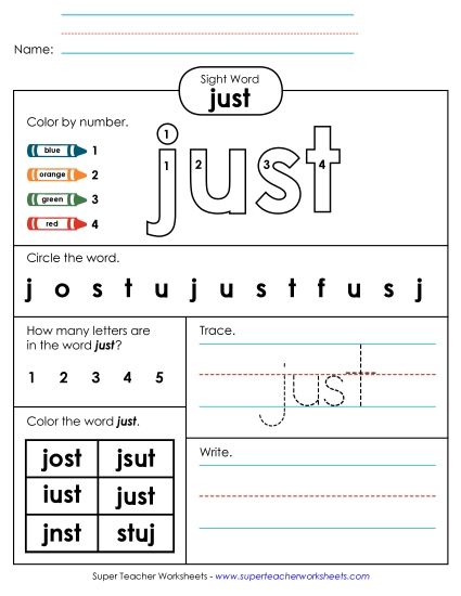 Worksheet 4: Just (Printable PDF Worksheet)
