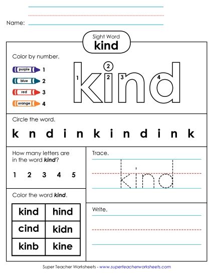 Worksheet 4: Kind (Printable PDF Worksheet)