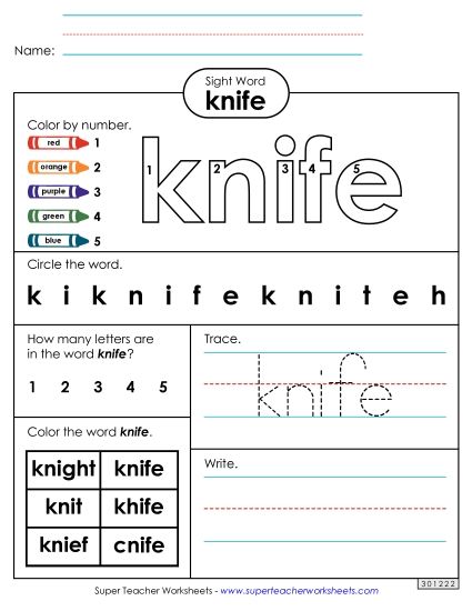 Worksheet 4: Knife (Printable PDF Worksheet)