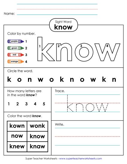 Worksheet 4: Know (Printable PDF Worksheet)