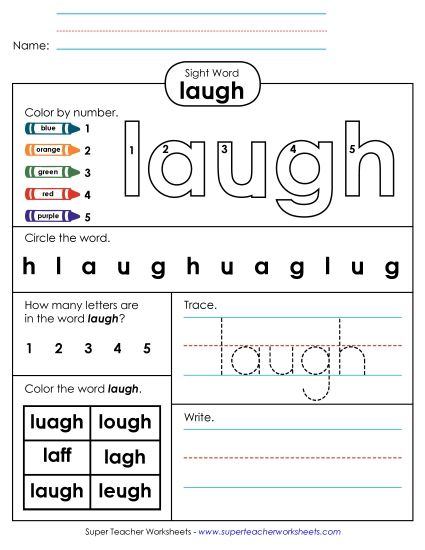 Worksheet 4: Laugh (Printable PDF Worksheet)