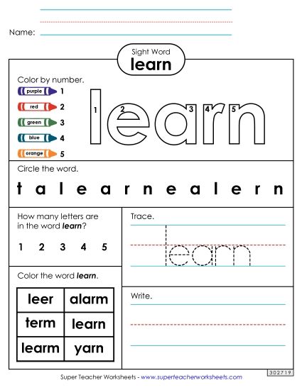 Worksheet 4: Learn (Printable PDF Worksheet)