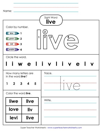 Worksheet 4: Live (Printable PDF Worksheet)