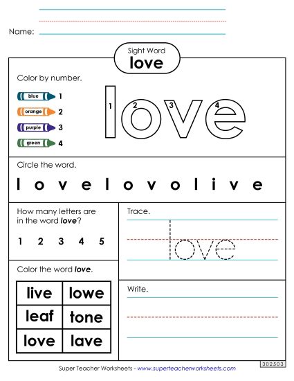 Worksheet 4: Love (Printable PDF Worksheet)