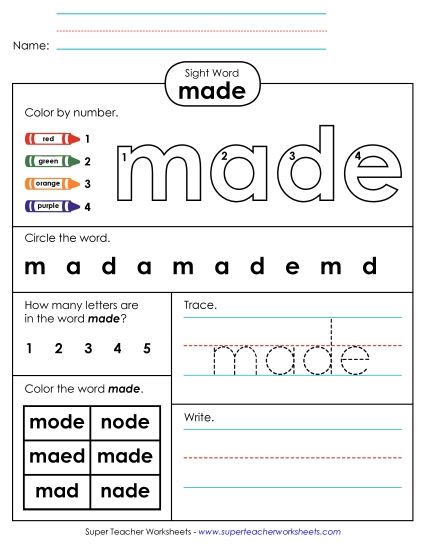 Worksheet 4: Made (Printable PDF Worksheet)