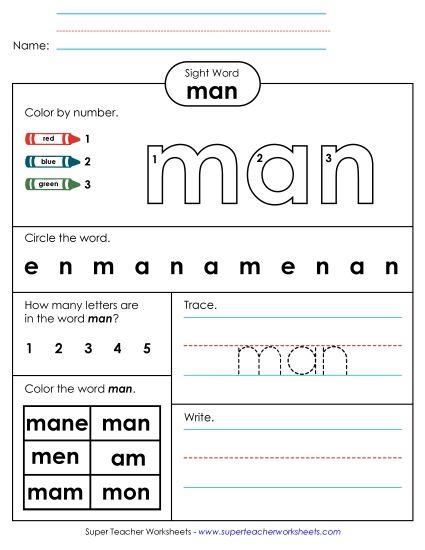 Worksheet 4: Man (Printable PDF Worksheet)