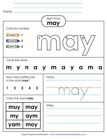 Worksheet 4: May (Printable PDF Worksheet)