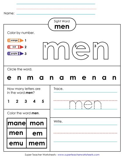 Worksheet 4: Men (Printable PDF Worksheet)