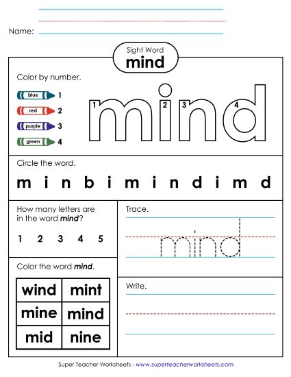 Worksheet 4: Mind (Printable PDF Worksheet)