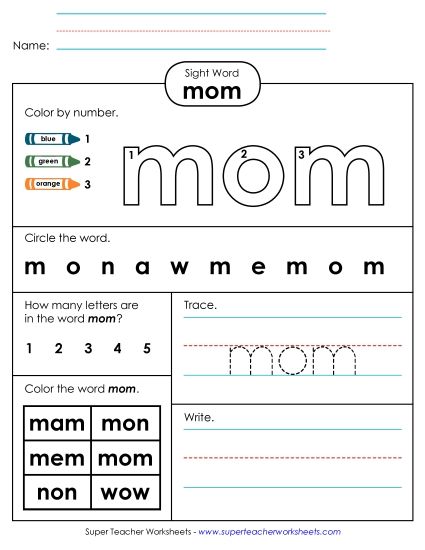 Worksheet 4: Mom (Printable PDF Worksheet)