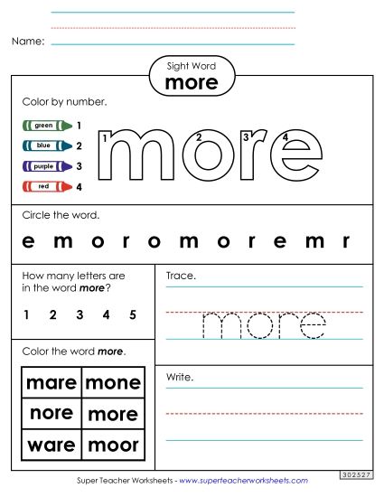 Worksheet 4: More (Printable PDF Worksheet)