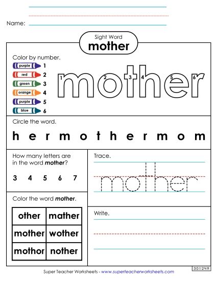 Worksheet 4: Mother (Printable PDF Worksheet)