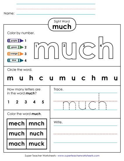 Worksheet 4: Much (Printable PDF Worksheet)