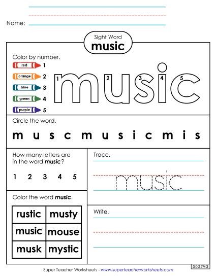 Worksheet 4: Music (Printable PDF Worksheet)