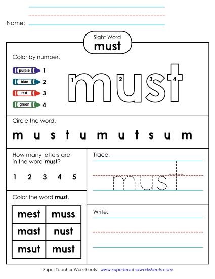 Worksheet 4: Must (Printable PDF Worksheet)