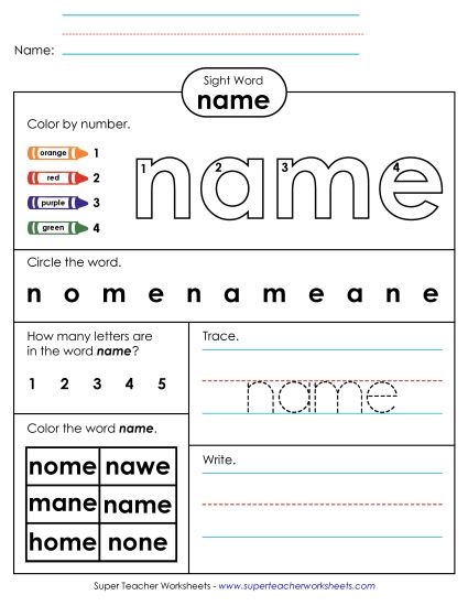Worksheet 4: Name (Printable PDF Worksheet)