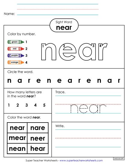 Worksheet 4: Near (Printable PDF Worksheet)
