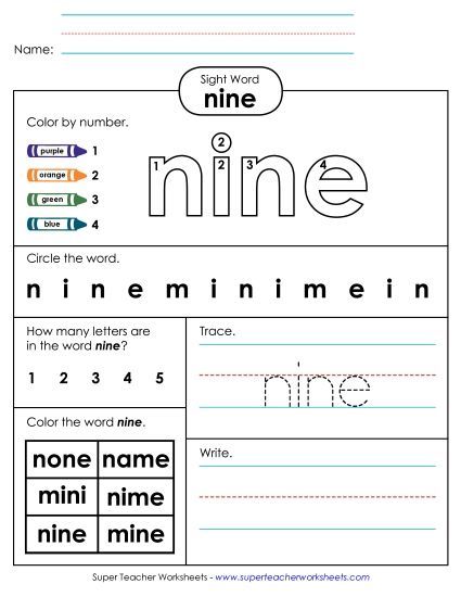 Worksheet 4: Nine (Printable PDF Worksheet)