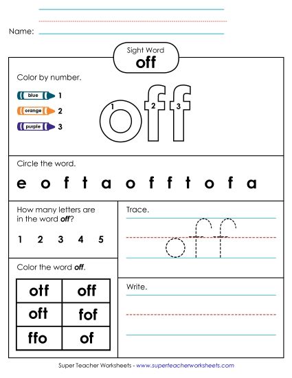 Worksheet 4: Off (Printable PDF Worksheet)