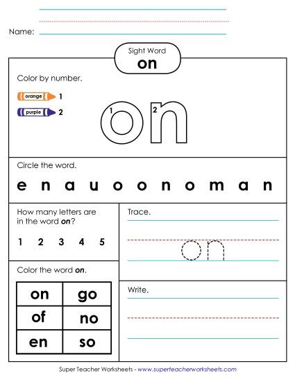 Worksheet 4: On (Printable PDF Worksheet)