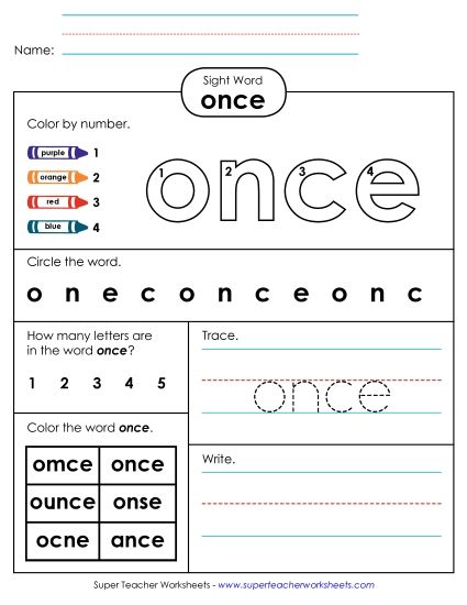 Worksheet 4: Once (Printable PDF Worksheet)