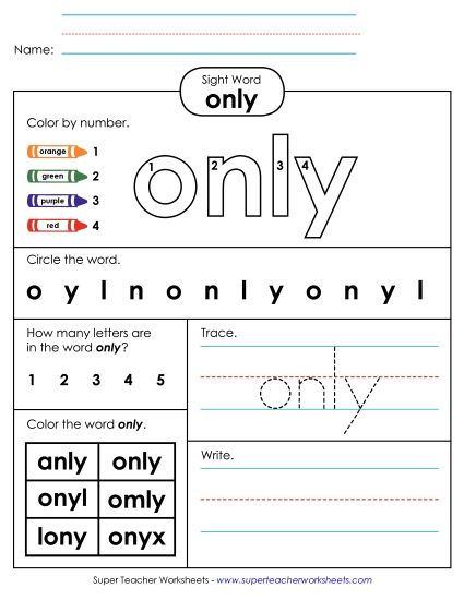 Worksheet 4: Only (Printable PDF Worksheet)