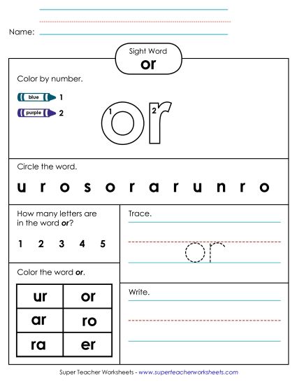Worksheet 4: Or (Printable PDF Worksheet)