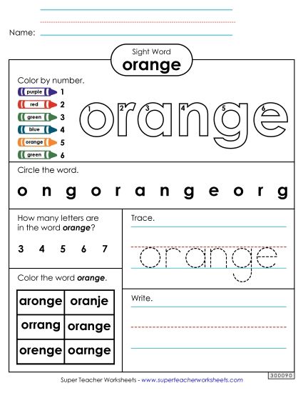 Worksheet 4: Orange (Printable PDF Worksheet)