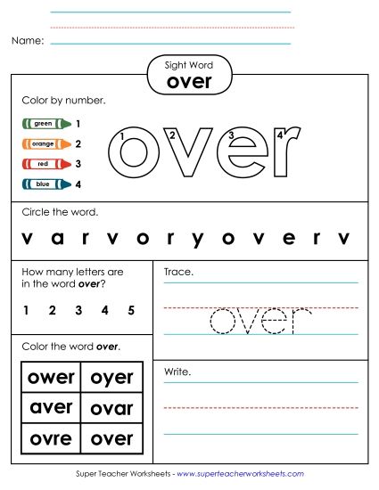 Worksheet 4: Over (Printable PDF Worksheet)