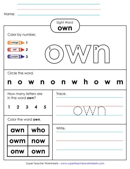 Worksheet 4: Own (Printable PDF Worksheet)