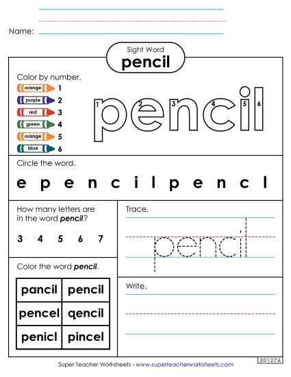 Worksheet 4: Pencil (Printable PDF Worksheet)