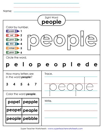 Worksheet 4: People (Printable PDF Worksheet)