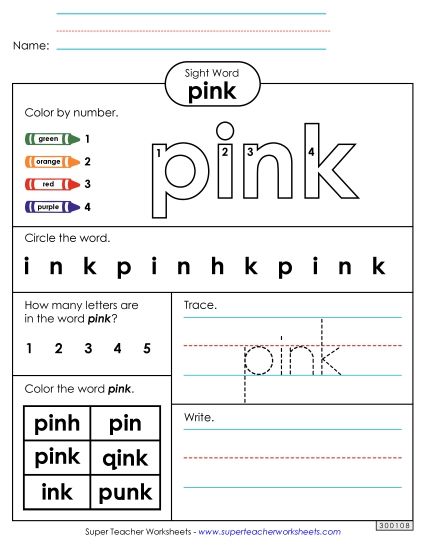 Worksheet 4: Pink (Printable PDF Worksheet)