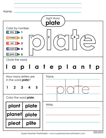 Worksheet 4: Plate (Printable PDF Worksheet)