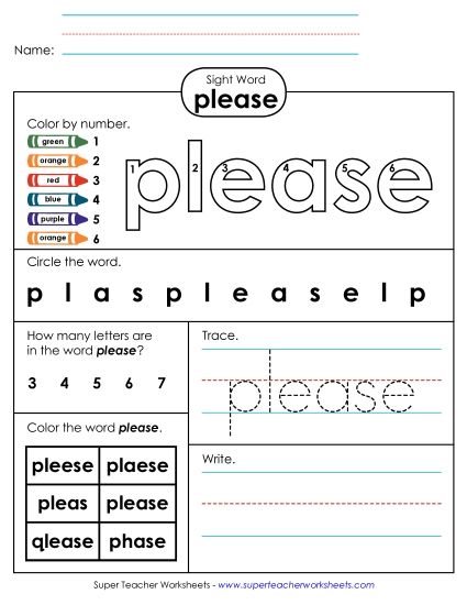 Worksheet 4: Please (Printable PDF Worksheet)