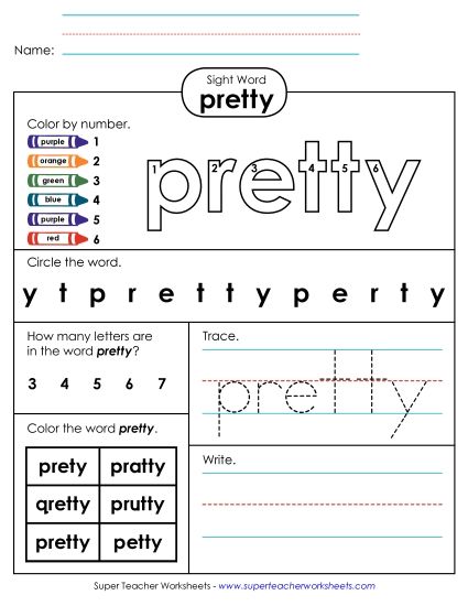 Worksheet 4: Pretty (Printable PDF Worksheet)