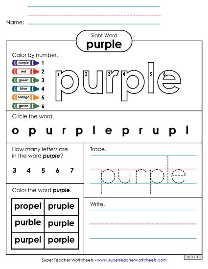 Worksheet 4: Purple (Printable PDF Worksheet)